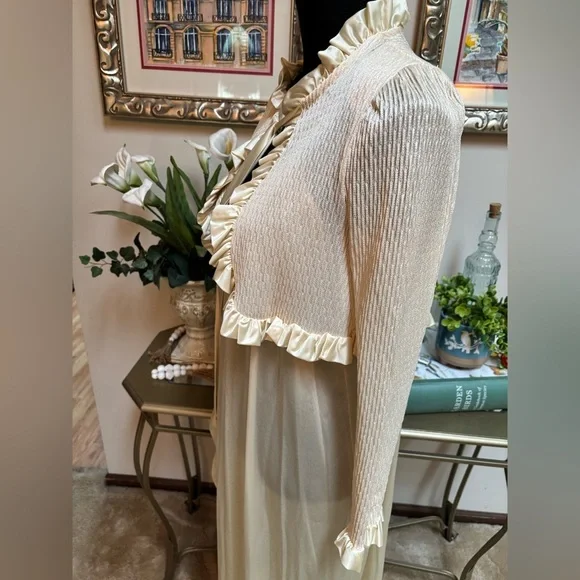 Vintage Gilligan & O'Malley Cream Maxi Lace Slip Dress & Crop Top Set Sz S - Picture 6 of 15